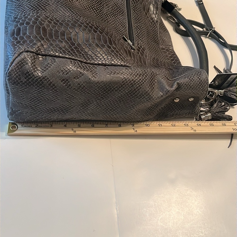 NWT Anna Morellini Rosallia Gray Leather Shopper Purse - Picture 8 of 16